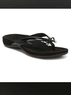 Vionic Black Bella Toe Post Flip Flop Sandals Bow Detail Size 10 Worn Once!